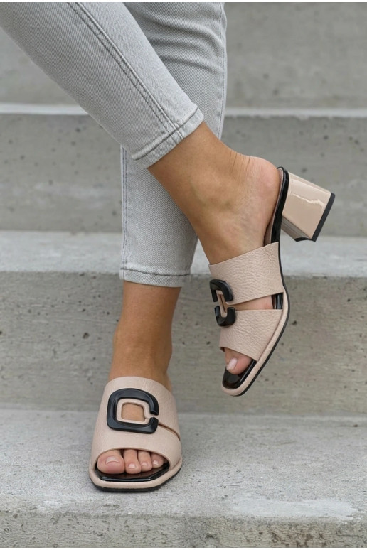 Women's Cutout and Buckle High Heel Sandals Vinceza 62284 Beige