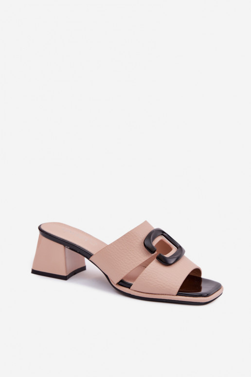 Women's Cutout and Buckle High Heel Sandals Vinceza 62284 Beige