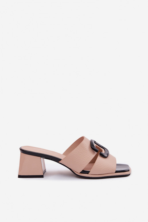 Women's Cutout and Buckle High Heel Sandals Vinceza 62284 Beige