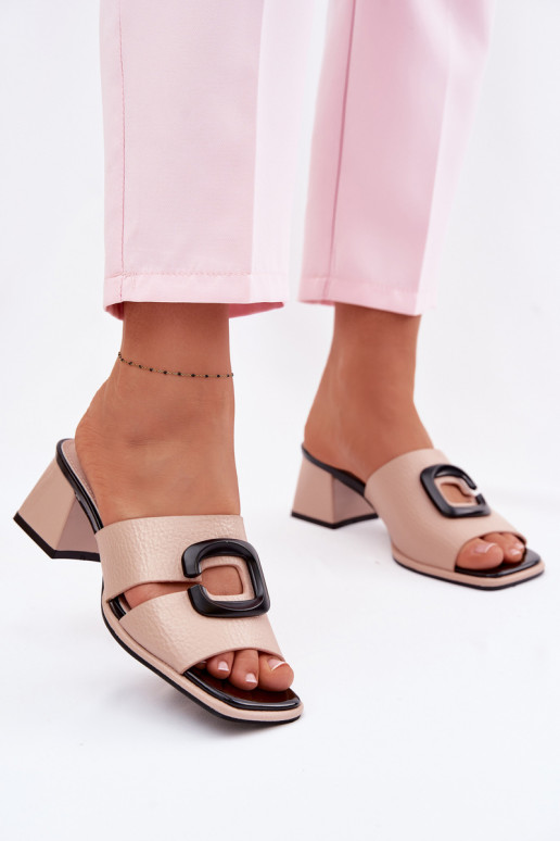 Women's Cutout and Buckle High Heel Sandals Vinceza 62284 Beige