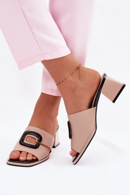 Women's Cutout and Buckle High Heel Sandals Vinceza 62284 Beige