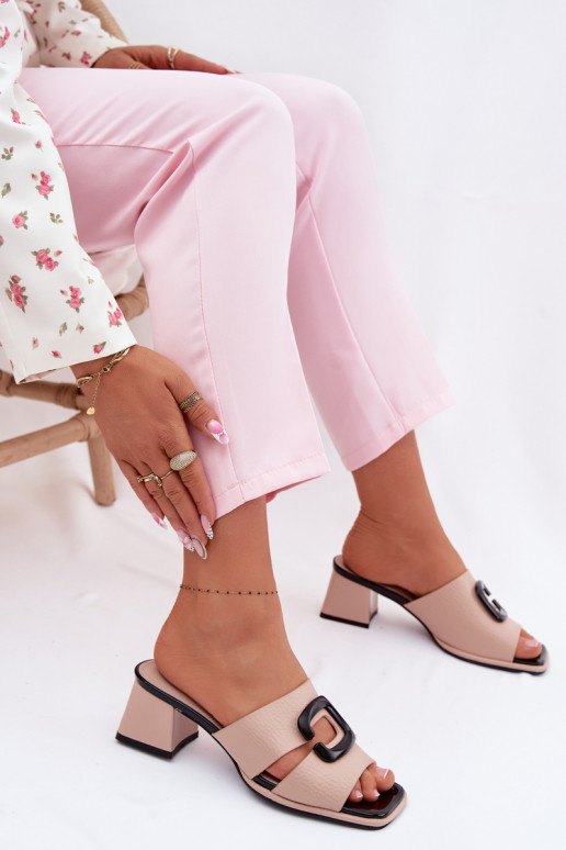 Women's Cutout and Buckle High Heel Sandals Vinceza 62284 Beige