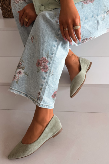 Green Eco Suede Flat Ballerinas Lelisa