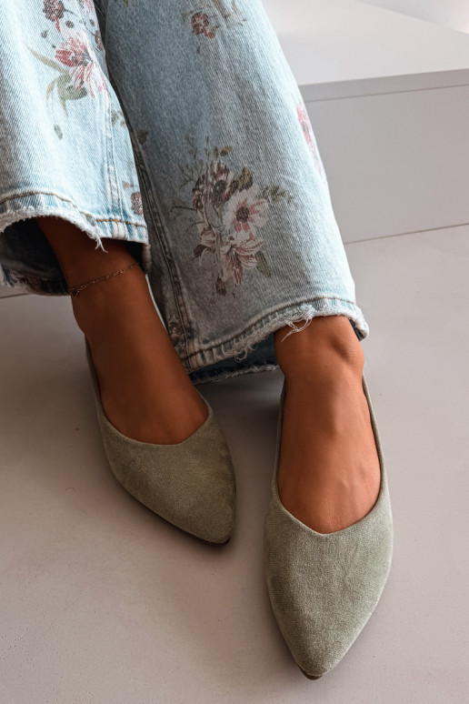 Green Eco Suede Flat Ballerinas Lelisa