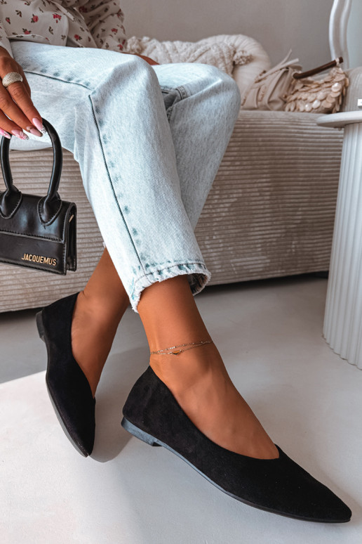 Flat Eco Suede Black Ballerinas Lelisa