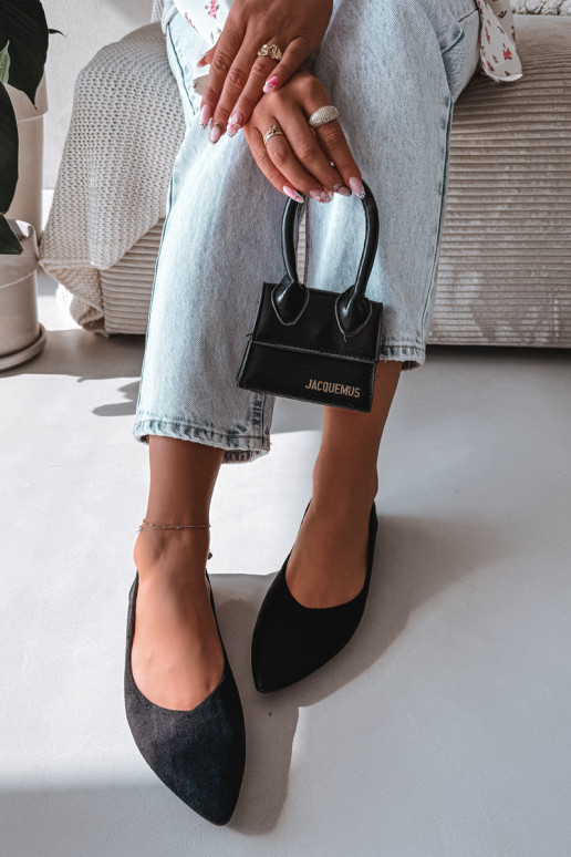 Flat Eco Suede Black Ballerinas Lelisa