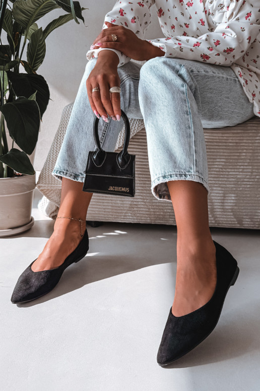 Flat Eco Suede Black Ballerinas Lelisa