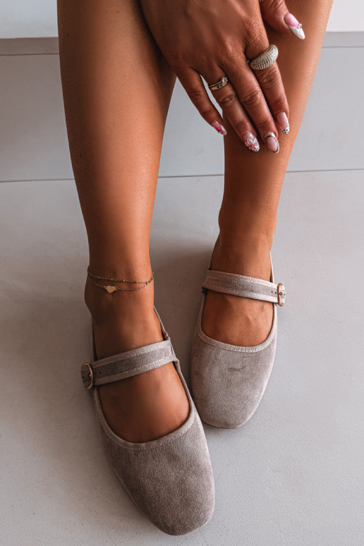 Beige Kelisa Ballet Flats With Strap And Gold Buckle