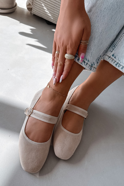 Women's Ballerinas with Strap and Gold Buckle Light Beige Kelisa
