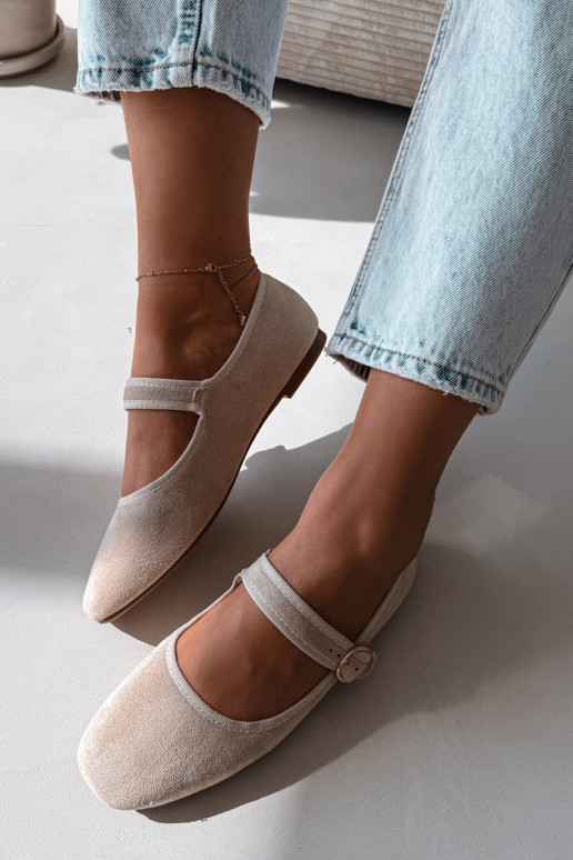 Women's Ballerinas with Strap and Gold Buckle Light Beige Kelisa