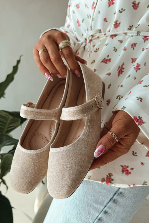 Women's Ballerinas with Strap and Gold Buckle Light Beige Kelisa