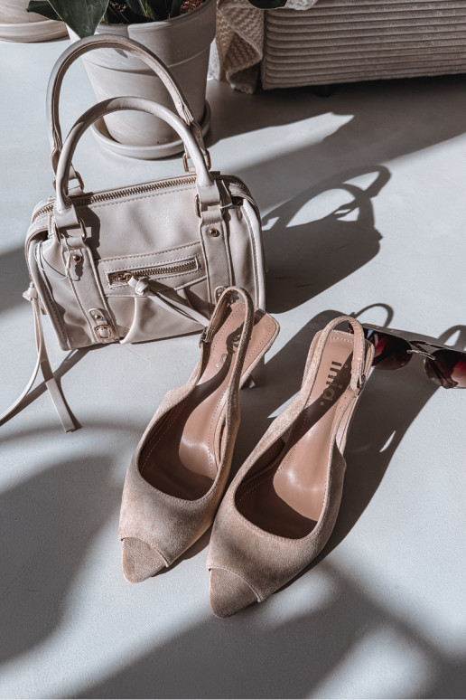 Women's High Heel Eco Suede Beige Sandals Sevina