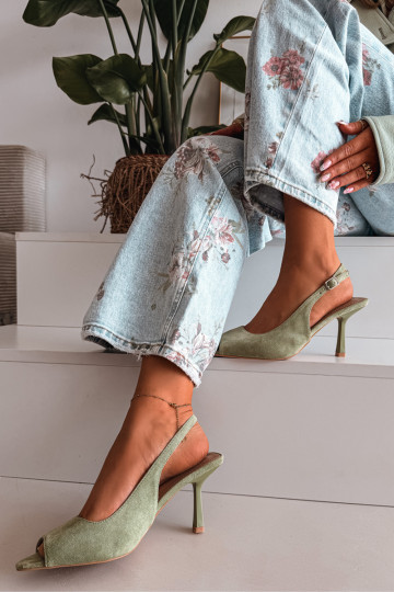 Women's High Heel Eco Suede Green Sandals Sevina