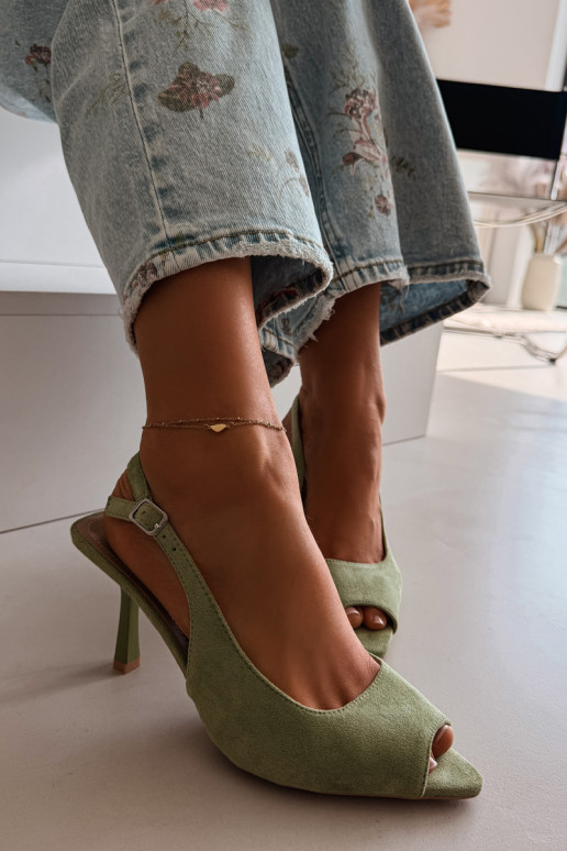 Women's High Heel Eco Suede Green Sandals Sevina