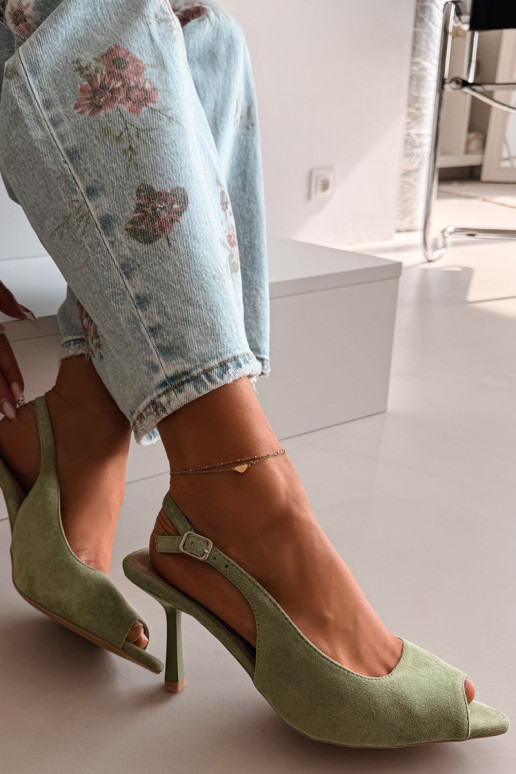 Women's High Heel Eco Suede Green Sandals Sevina