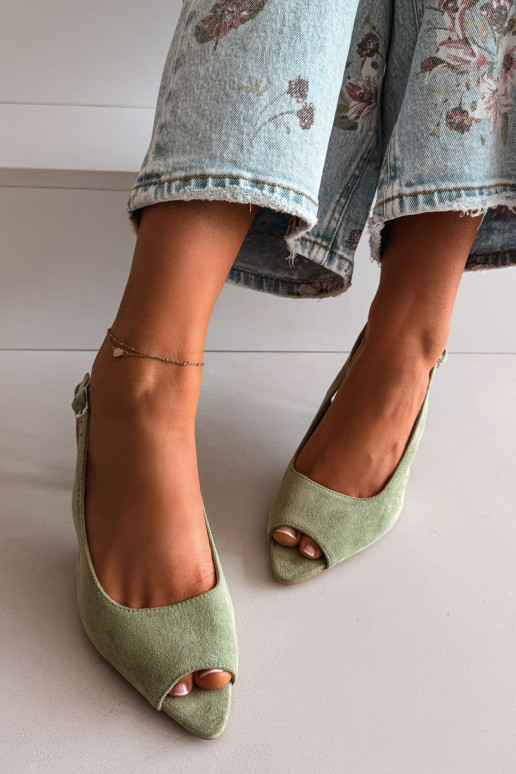 Women's High Heel Eco Suede Green Sandals Sevina