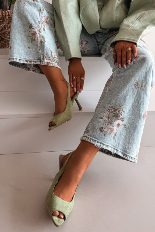 Women's High Heel Eco Suede Green Sandals Sevina