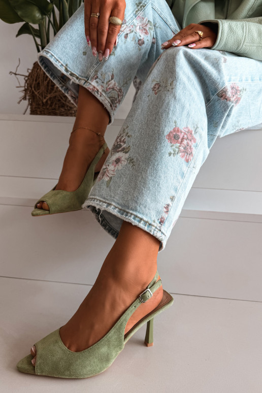 Women's High Heel Eco Suede Green Sandals Sevina