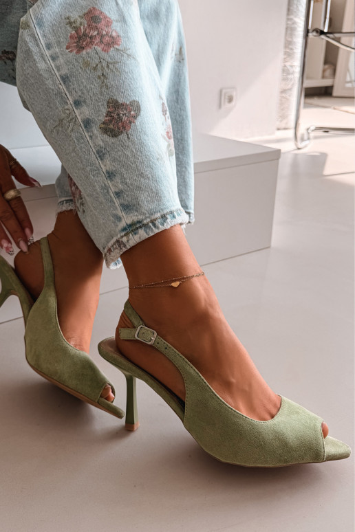 Women's High Heel Eco Suede Green Sandals Sevina