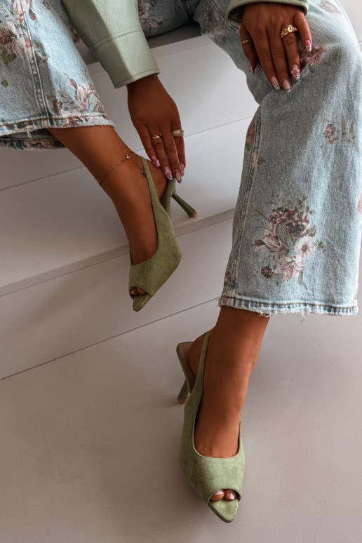 Women's High Heel Eco Suede Green Sandals Sevina