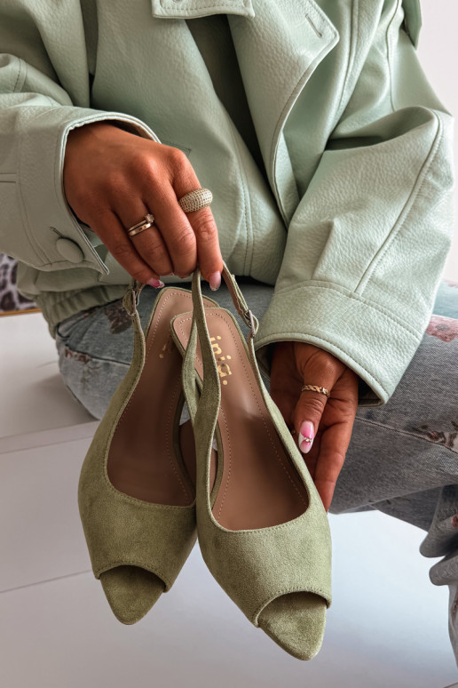 Women's High Heel Eco Suede Green Sandals Sevina