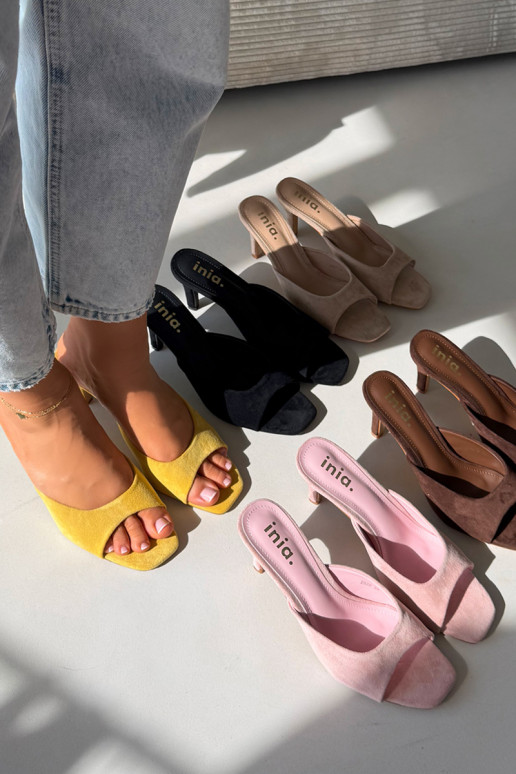 Women's Slim Heeled Yellow Revina Sandals