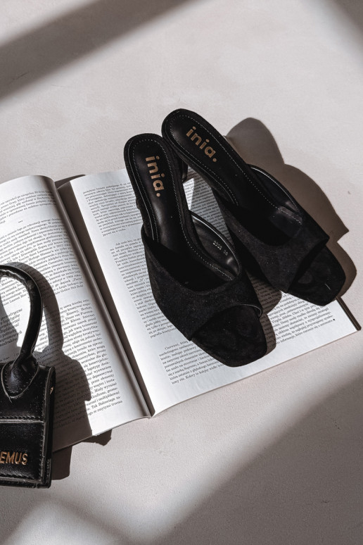 Women's Slim Heeled Black Sandals Revina