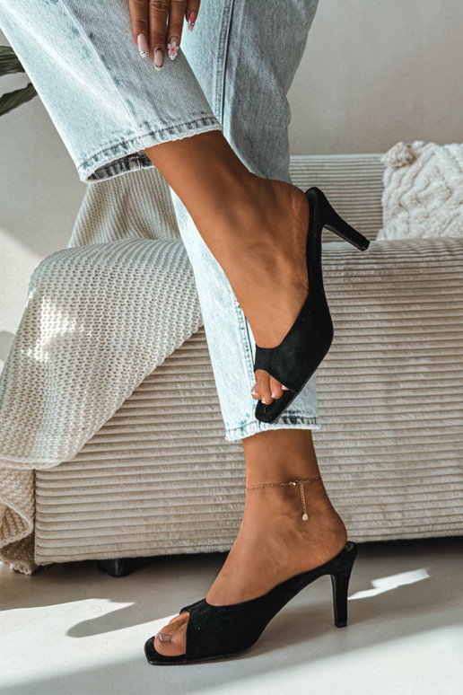 Women's Slim Heeled Black Sandals Revina