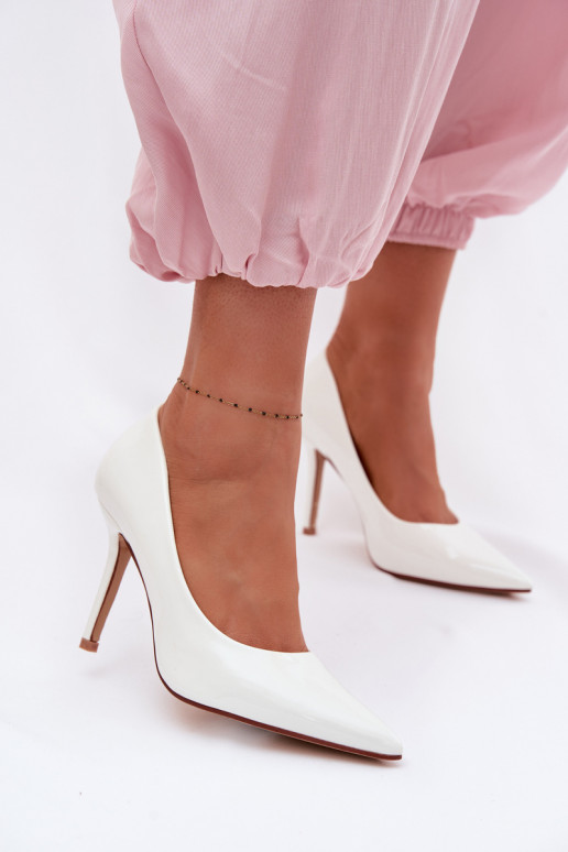 Classic Patent Leather High Heels Made of Faux Leather White Odira