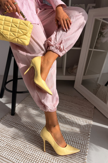 Classic Patent Leather High Heels From Faux Leather Yellow Odira