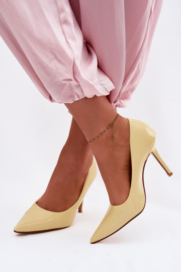 Classic Patent Leather High Heels From Faux Leather Yellow Odira 2