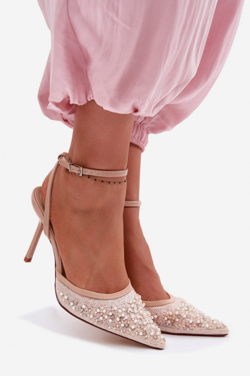 Women's High Heel Sandals Made of Eco Leather Beige Sedira