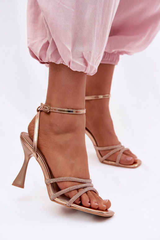 Women's Heeled Sandals With Embellished Straps Champagne Gedira