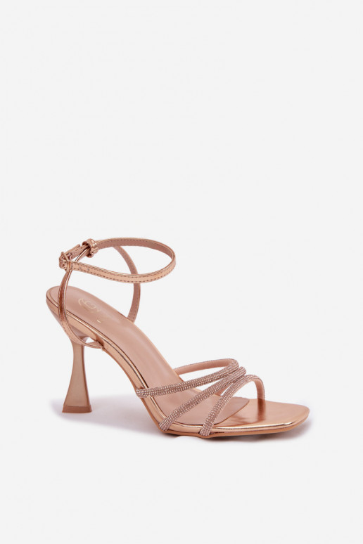 Women's Heeled Sandals With Embellished Straps Champagne Gedira