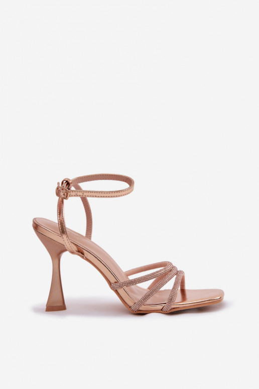 Women's Heeled Sandals With Embellished Straps Champagne Gedira