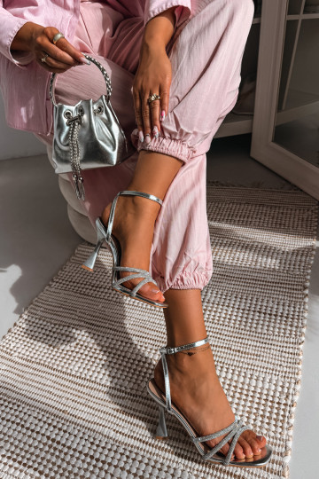 Women's High-Heeled Sandals With Embellished Straps Silver Gedira 2