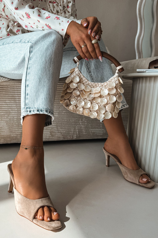 Women's Beige Slim Heeled Sandals Revina