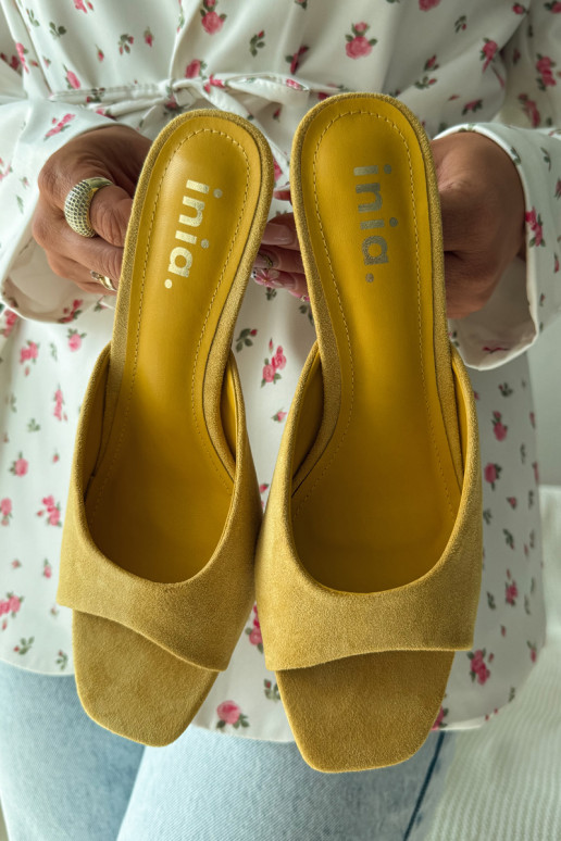 Women's Slim Heeled Yellow Revina Sandals