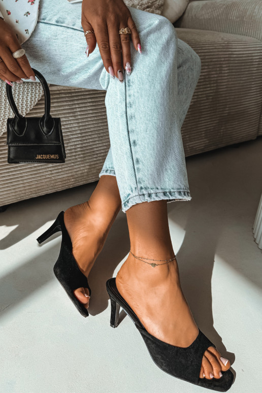 Women's Slim Heeled Black Sandals Revina