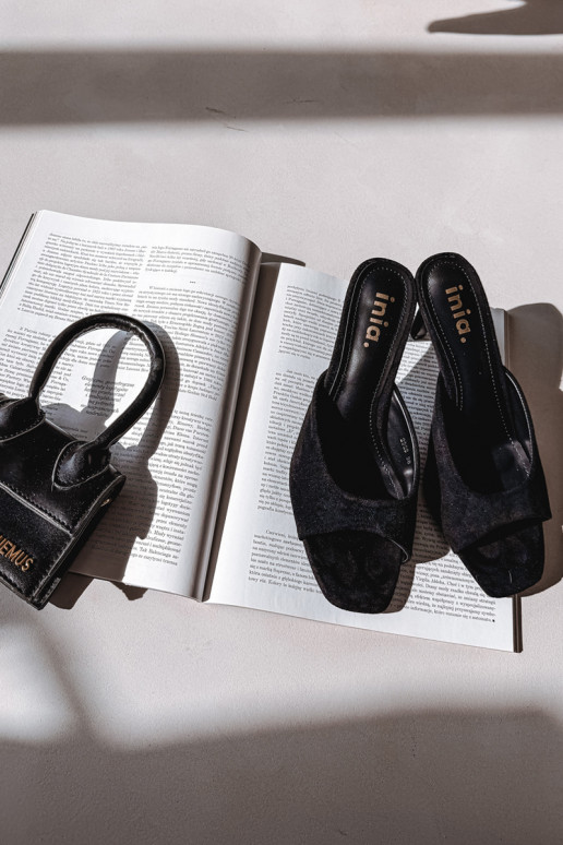 Women's Slim Heeled Black Sandals Revina