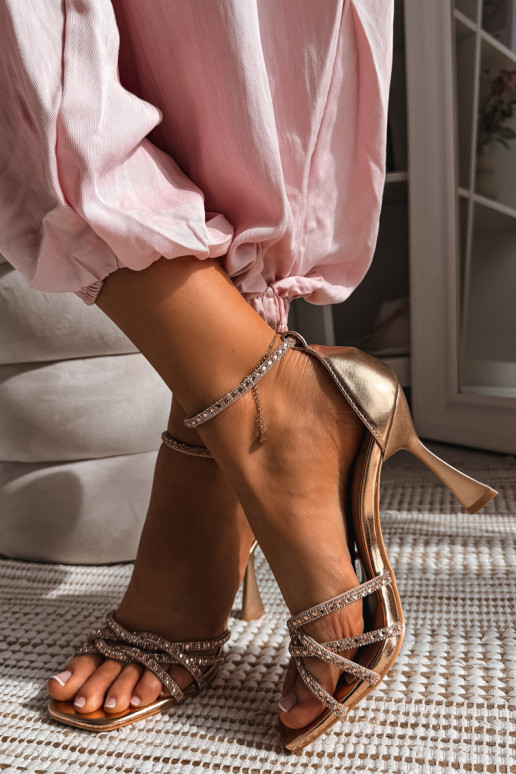 Women's High-Heeled Sandals With Crystals Redira Champagne