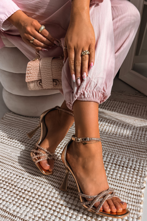 Women's High-Heeled Sandals With Crystals Redira Champagne