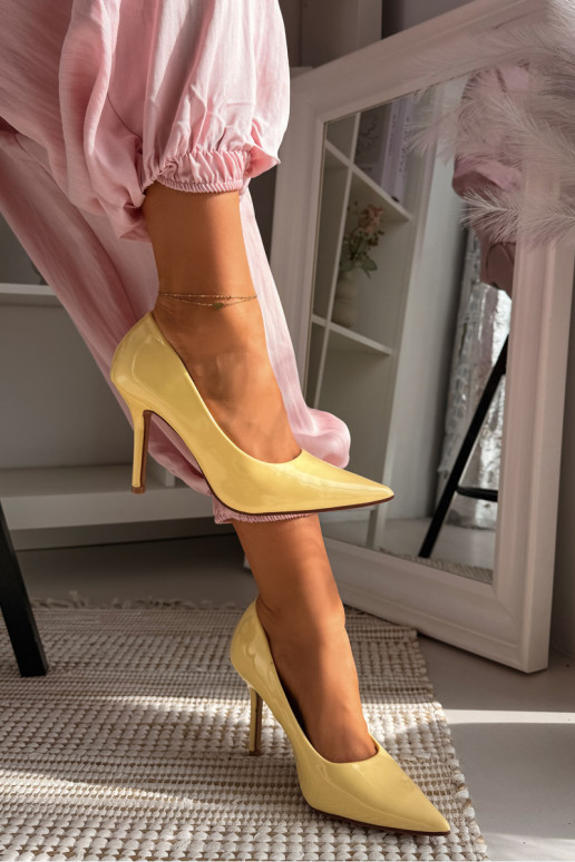 Classic Patent Leather High Heels From Faux Leather Yellow Odira