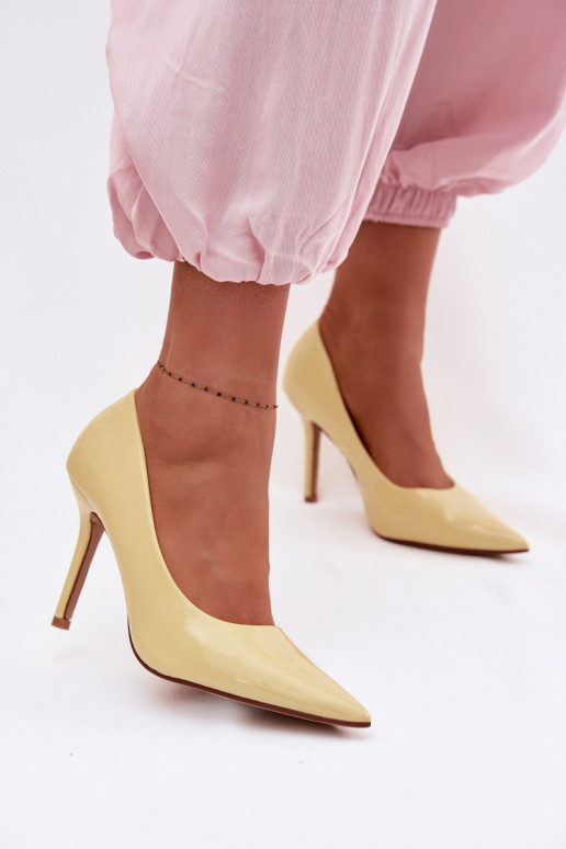 Classic Patent Leather High Heels From Faux Leather Yellow Odira