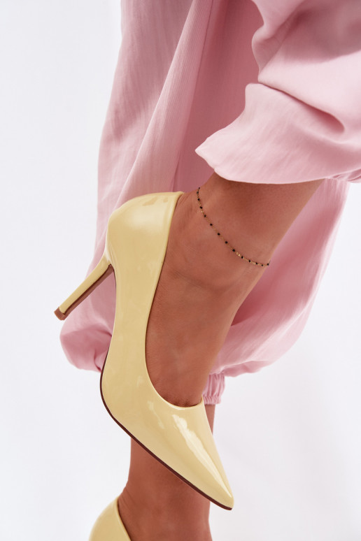 Classic Patent Leather High Heels From Faux Leather Yellow Odira
