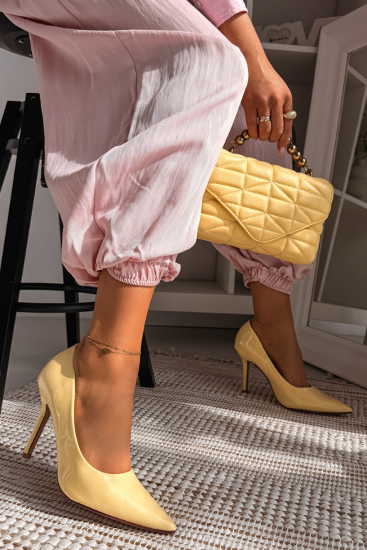 Classic Patent Leather High Heels From Faux Leather Yellow Odira