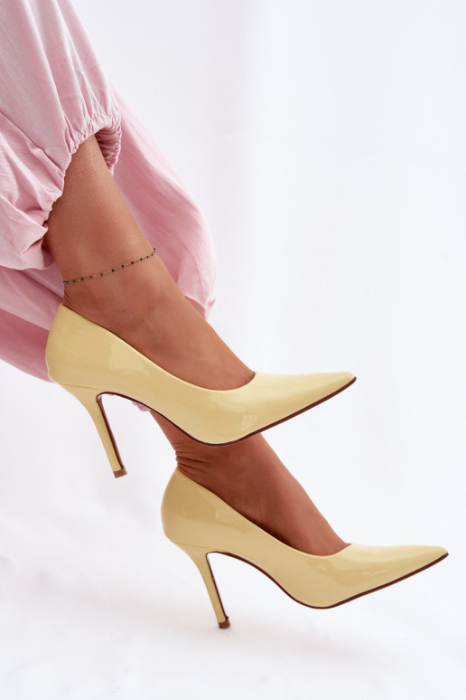 Classic Patent Leather High Heels From Faux Leather Yellow Odira