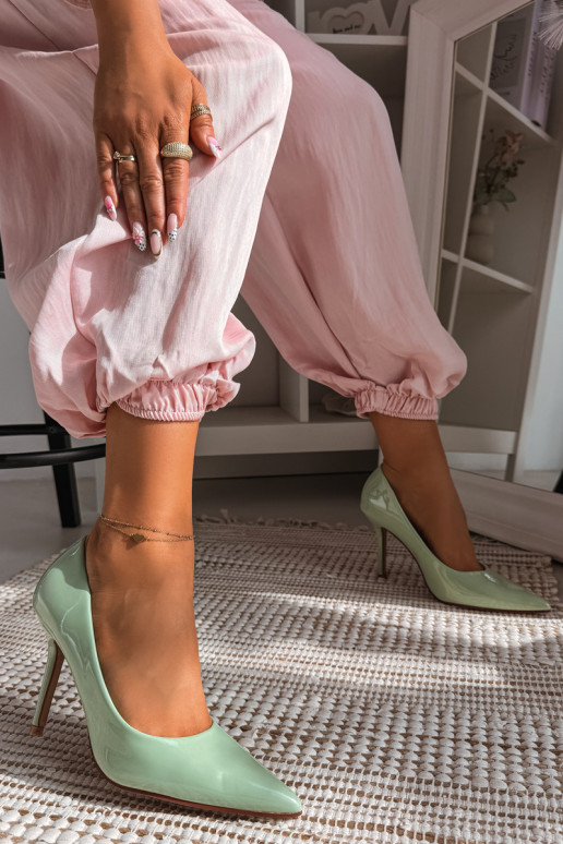 Classic Patent Leather High Heels From Faux Leather Green Odira