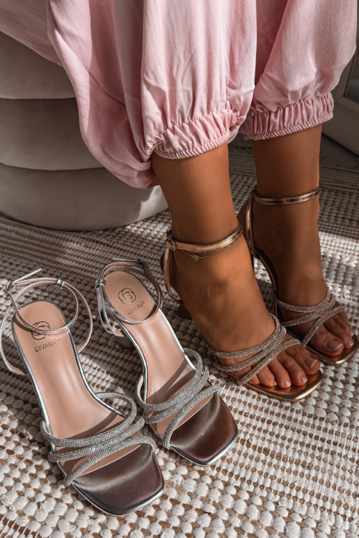 Women's Heeled Sandals With Embellished Straps Champagne Gedira