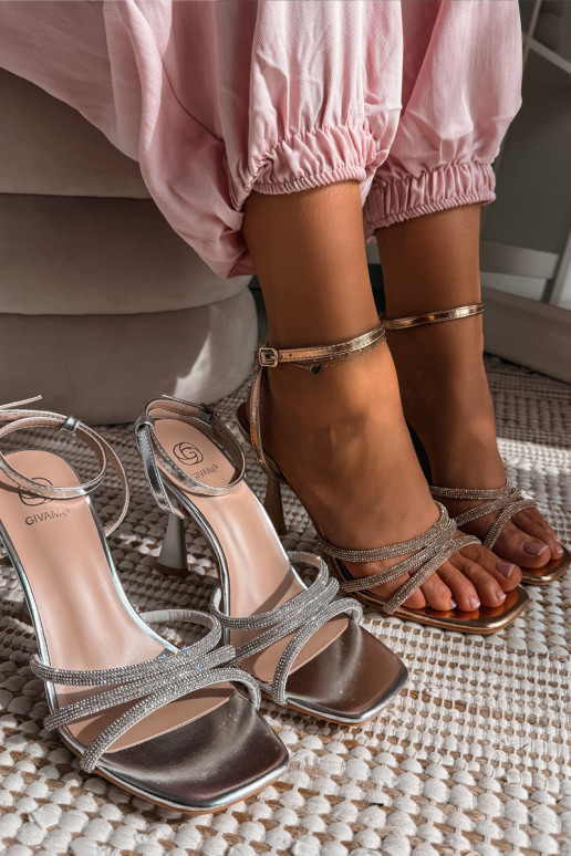 Women's Heeled Sandals With Embellished Straps Champagne Gedira